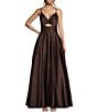 Color:Brown - Image 1 - V-Neck Front Cut-Out Lace-Up Back Ball Gown
