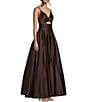 Color:Brown - Image 3 - V-Neck Front Cut-Out Lace-Up Back Ball Gown
