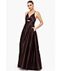 Color:Brown - Image 5 - V-Neck Front Cut-Out Lace-Up Back Ball Gown