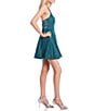 Color:Dark Teal - Image 3 - V-Neck Illusion Back Fit-And-Flare Glitter Dress