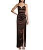 Color:Chocolate Brown - Image 1 - V-Neck Pleated Side Slit Corset Gown