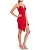 Color:Red - Image 3 - V-Neck Rhinestone Fringe Trim Asymmetrical Hem Faux Wrap Mini Dress
