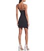 Color:Black - Image 2 - V-Neck Rhinestone Fringe Trim Asymmetrical Hem Faux Wrap Mini Dress