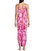 Color:Hot Pink Floral - Image 2 - Floral Print Woven Satin Sleeveless V-Neck Maxi Chemise
