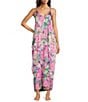 Color:Lily Pink Floral - Image 1 - Floral Print Woven Satin V-Neck Sleeveless Maxi Chemise