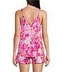 Color:Hot Pink Floral - Image 2 - Floral Print Woven V-Neck Satin Coordinating Sleep Top