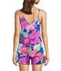 Color:Bright Hibiscus - Image 2 - Hibiscus Print Woven V-Neck Satin Coordinating Sleep Top
