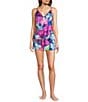 Color:Bright Hibiscus - Image 3 - Hibiscus Print Woven V-Neck Satin Coordinating Sleep Top