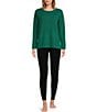 Color:Emerald - Image 3 - Oversized Cashmere Long Sleeve Crew Neck Coordinating Lounge Top