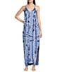 Color:Painted Palm - Image 1 - Painted Palm Print Woven Satin V-Neck Sleeveless Maxi Chemise
