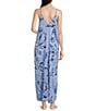 Color:Painted Palm - Image 2 - Painted Palm Print Woven Satin V-Neck Sleeveless Maxi Chemise