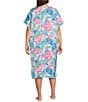 VAN WINKLE & CO. Plus Size Jungle Parrot Print V-Neck Short Dolman Sleeve Satin Midi Caftan, Color:Jungle Parrot - Image 2