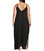 VAN WINKLE & CO. Plus Size Solid Washed Satin Sleeveless V-Neck Maxi Chemise, Color:Black - Image 2