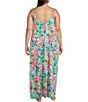 Color:Tropical Floral - Image 2 - Plus Size Tropical Floral Print Woven Satin V-Neck Sleeveless Maxi Chemise
