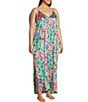 Color:Tropical Floral - Image 3 - Plus Size Tropical Floral Print Woven Satin V-Neck Sleeveless Maxi Chemise