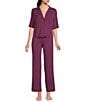 VAN WINKLE & CO. Solid Jersey Knit Short Sleeve Notch Collar Long Pajama Set - Image 4