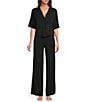 VAN WINKLE & CO. Solid Jersey Knit Short Sleeve Notch Collar Long Pajama Set - Image 1