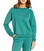 VAN WINKLE & CO. Solid Quilted Knit Long Sleeve Crew Neck Coordinating Lounge Top, Color:Blue Spruce - Image 1