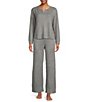 Color:Grey Heather - Image 3 - Solid Ribbed Knit Long Sleeve Split Round Neck Coordinating Sleep Top