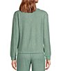 Color:Heather Green - Image 2 - Solid Ribbed Knit Split Round Neck Long Sleeve Coordinating Sleep Shirt