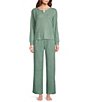 Color:Heather Green - Image 4 - Solid Ribbed Knit Split Round Neck Long Sleeve Coordinating Sleep Shirt