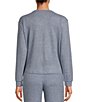 Color:Heather Blue - Image 2 - Solid Ribbed Knit Split Round Neck Long Sleeve Coordinating Sleep Shirt