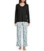 Sleep Sense Solid Ribbed Knit Split Round Neck Long Sleeve Coordinating Sleep Top, Color:Black - Image 3