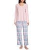 Sleep Sense Solid Ribbed Knit Split Round Neck Long Sleeve Coordinating Sleep Top, Color:Rose Shadow - Image 3