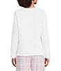 Sleep Sense Solid Ribbed Knit Split Round Neck Long Sleeve Coordinating Sleep Top, Color:White - Image 2