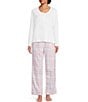 Sleep Sense Solid Ribbed Knit Split Round Neck Long Sleeve Coordinating Sleep Top, Color:White - Image 3