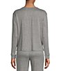 Color:Grey - Image 2 - Van Winkle & Co. Solid Ribbed Knit Split Round Neck Long Sleeve Coordinating Sleep Top