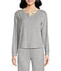 VAN WINKLE & CO. Solid Ribbed Knit Split V-Neck Long Sleeve Coordinating Sleep Top - Image 1