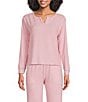 VAN WINKLE & CO. Solid Ribbed Knit Split V-Neck Long Sleeve Coordinating Sleep Top - Image 5