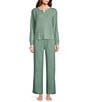 Color:Heather Green - Image 3 - Van Winkle & Co. Solid Ribbed Knit Wide Leg Coordinating Sleep Pant