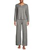 Color:Grey Heather - Image 3 - Solid Ribbed Knit Wide Leg Coordinating Sleep Pants