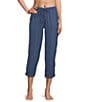 VAN WINKLE & CO. Solid Satin Drawstring Tie Coordinating Sleep Pants, Color:Vintage Indigo - Image 1