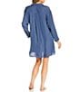 VAN WINKLE & CO. Solid Satin Long Sleeve Notch Collar Button-Front Nightshirt, Color:Vintage Indigo - Image 2