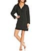 VAN WINKLE & CO. Solid Satin Long Sleeve Notch Collar Button-Front Nightshirt, Color:Black - Image 1