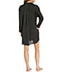 VAN WINKLE & CO. Solid Satin Long Sleeve Notch Collar Button-Front Nightshirt, Color:Black - Image 2