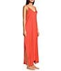 VAN WINKLE & CO. Solid Satin Side Slit V-Neck Sleeveless Maxi Chemise, Color:Hot Coral - Image 3