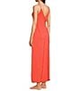 VAN WINKLE & CO. Solid Satin Side Slit V-Neck Sleeveless Maxi Chemise, Color:Hot Coral - Image 4
