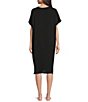 Color:Black - Image 2 - Solid V-Neck Short Dolman Sleeve Satin Midi Nightgown