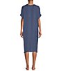 Color:Vintage Indigo - Image 2 - Solid V-Neck Short Dolman Sleeve Satin Midi Nightgown