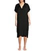 VAN WINKLE & CO. Solid V-Neck Short Dolman Sleeve Satin Midi Nightgown - Image 1