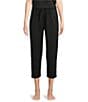 Color:Black - Image 1 - Solid Woven Satin Elastic Waist Pocketed Cropped Coordinating Sleep Pant