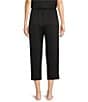 Color:Black - Image 2 - Solid Woven Satin Elastic Waist Pocketed Cropped Coordinating Sleep Pant