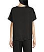 Color:Black - Image 2 - Solid Woven Satin Short Sleeve Scoop Neck Drop Shoulder Chest Pocket Coordinating Sleep Top