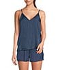 VAN WINKLE & CO. Solid Woven V-Neck Coordinating Sleep Tank, Color:Vintage Indigo - Image 1