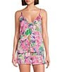 Color:Lily Pink Floral - Image 1 - Woven Satin Floral Print Sleeveless V-Neck Coordinating Sleep Top