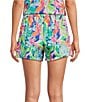 Color:Tropical Floral - Image 2 - Woven Satin Tropical Floral Print Coordinating Sleep Shorts